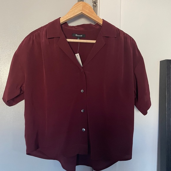 NWT Madewell Silk Camp Shirt Burgundy Sz S - Picture 5 of 6